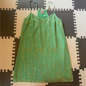 Lilly Pulitzer green and gold silk dress Large